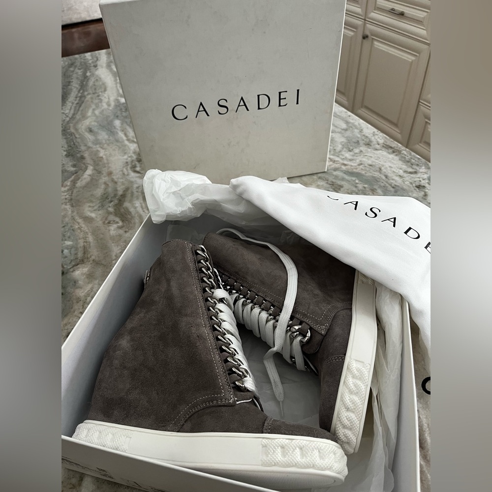 CASADEI Lace Up Wedge Boots In dark gray size 37 / 7 new in box - Picture 2 of 7